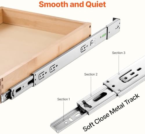 VEVOR Pull Out Cabinet Organizer, 14"W x 21"D Cabinet Drawer, Soft Close Slide out Shelf, Heavy-Duty Sliding Wood Drawer, Bottom Mount Size（14.5"W x 23"D）and Side Mount Size（15"W x 23"D） - Image 3