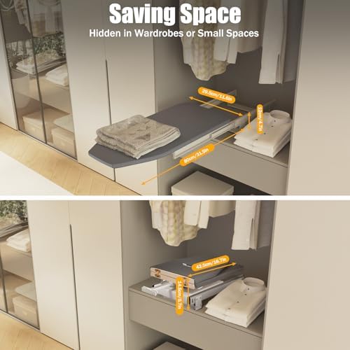 Folding Ironing Board, 31.5 * 11.6 * 4.7in Wall-Mounted Ironing Board with Removable Cover, Compact Ironing Boards for Bedrooms, Checkrooms, Small Houses, 180° Free Rotation - Image 5