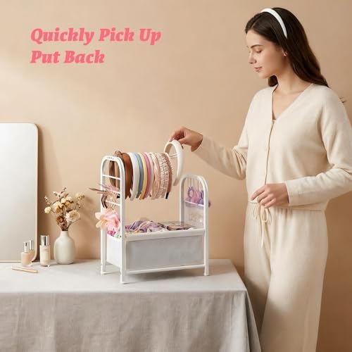 Hair Accessories Organizer, Metal Headband Holder Stand in White - Image 7