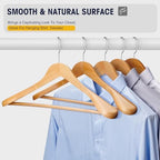 Wooden Suit Hangers 10 Pack - Heavy Duty Wide Shoulder Hangers With Non Slip Pants Holder for Men, Women, Coats, Jackets (Natural) - Image 5