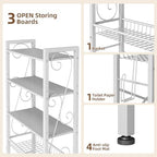 Over-The-Toilet Storage Rack 4-Tier,Bathroom Organizer Shelf Over Toilet,Adjustable Wooden Shelves and Basket,Freestanding Above Toilet Shelve,Space Saver for Rooms(White Rack-White Shelves) - Image 6