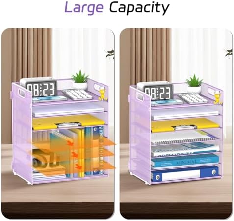 7 Tier Paper Organizer for Desk with Mesh Letter Trays and Handle Purple - Image 5