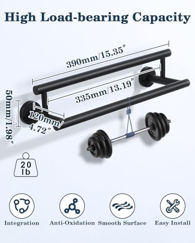 Alise Double Towel Bar Black,16" Towel Racks for Bathroom Wall Mounted - Image 2