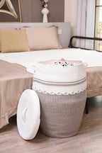 26"x20" Extra Large Tall Woven Laundry Basket with Lid, Cotton Rope Blanket Storage Basket, Freestanding Decorative Bin for Bedroom Living Room, Cream & Camel Marl - Image 4