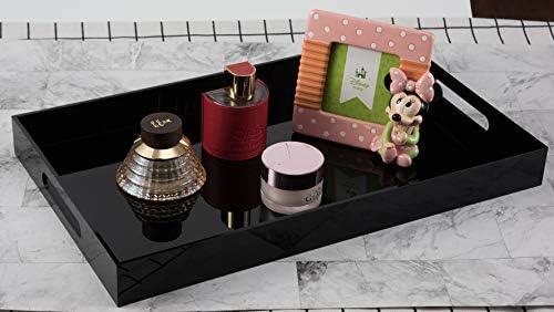 Glossy Black Sturdy Acrylic Serving Tray with Handles-12x20Inch-Serving Coffee,Appetizer,Breakfast,Butler-Kitchen Countertop Makeup Drawer Organizer-Vanity Table Ottoman Decorative Tray - Image 6