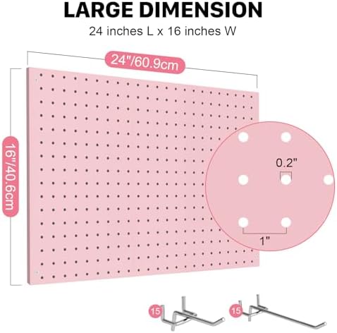 Peg Board, 3 Pack Metal Pegboard Panels Pink Pegboards Wall Organizer with Frame Large Heavy Duty Peg Board with Hooks for Walls Home, Garage Tool Storage, Office, Craft Room, Kitchen 24”×16” - Image 2