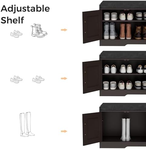 Homleke Shoe Storage Bench, 4 Doors & Thickened Padded Seat Cushion - Image 7