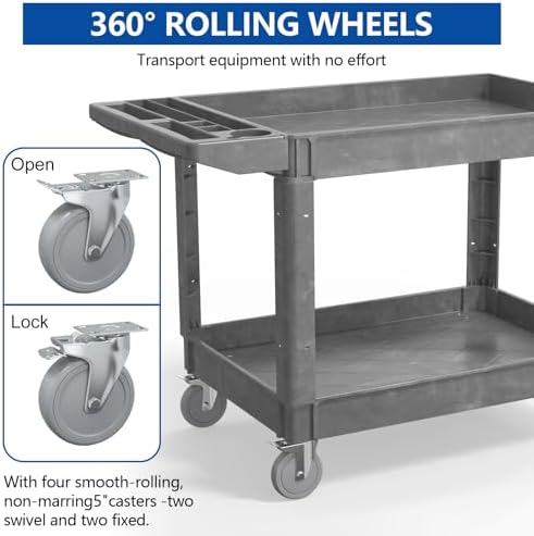 Heavy-Duty Utility Cart Tool Cart, Extra Large Rolling Carts with Storage Handle, Work Cart Service Carts for Garage Warehouse, Workshop, Office, School - Image 5