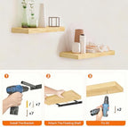 HOOBRO Floating Shelves for Wall, Wall Mounted Shelf Set of 2, 15.7" Hanging Shelf with Invisible Brackets, for Wall Decor Storage in Bathroom Bedroom Kitchen Living Room Office, Natural NL40BJ01 - Image 7