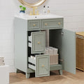 Harper & Bright Designs 24" Bathroom Vanity with Sink, Free Standing Single Basin Vanity Set with Two Drawers and One Door, Modern Solid Wood Bathroom Cabinet with Ceramic Basin for Bathroom, Green by HarperBrightDesigns