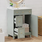 Harper & Bright Designs 24" Bathroom Vanity with Sink, Free Standing Single Basin Vanity Set with Two Drawers and One Door, Modern Solid Wood Bathroom Cabinet with Ceramic Basin for Bathroom, Green by HarperBrightDesigns