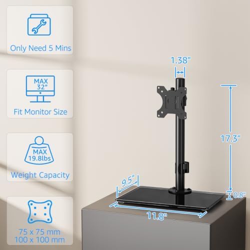 MOUNTUP Monitor Stand for Desk, Freestanding Monitor Mount Fits 13-32 inch Screen up to 19.8 lbs, Screen Stand with Swivel, Height, Rotation Adjustment, VESA Mount 100 x 100mm, 75 x 75mm - Image 2