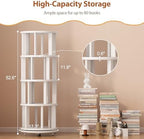Muwuele 4 Tier Solid Wood Rotating Bookshelf Tower on Wheels, White - Image 2