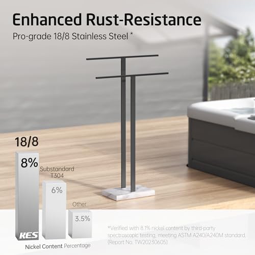 KES Matte Black Standing Towel Rack for Bathroom, Heavy Marble Base, 2-Tier - Image 5