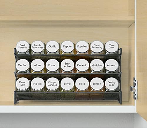 SpaceAid Spice Rack Organizer with 21 Spice Jars, 386 Spice Labels, Chalk Marker and Funnel Set for Cabinet, Countertop, Pantry, Cupboard or Door & Wall Mount - 21 Jars, 13.4" W × 9" H, White - Image 2
