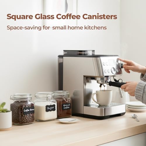 ComSaf Square Glass Pantry Jars with Airtight Lids 34 oz 3 Pack Coffee - Image 3