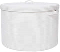 20x15 Inch Extra Large Round Cotton Rope Storage Basket with Lid, Decorative Woven Bin with Cover for Living Room Bedroom Closet, White by Cottonphant