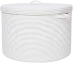 20x15 Inch Extra Large Round Cotton Rope Storage Basket with Lid, Decorative Woven Bin with Cover for Living Room Bedroom Closet, White by Cottonphant