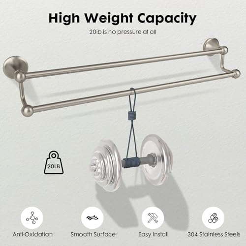 Antique Bathroom Double-Towel Bar Brushed Nickel, 24 Inch Towel Racks for Bathroom Wall Mounted,Bathroom Accessories Towel Holder,Bathroom TwoTowel Rod Hanger - Image 6