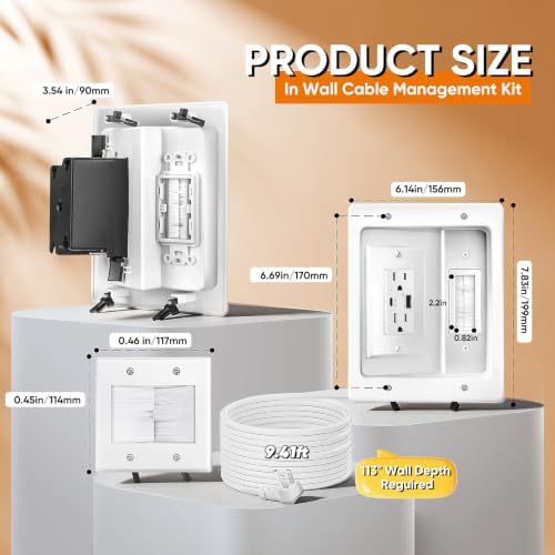 in-Wall TV Cable Management Kit with Power, AC Outlet & USB-A + USB-C Ports - Image 7