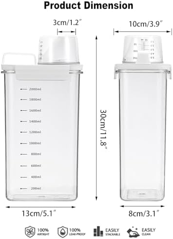 Sumnacon Laundry Detergent Dispenser 2 Pcs Sturdy Plastic Laundry Powder Storage Box with Cup Laundry Detergent Organizer for Laundry Room Versatile Laundry Beads Container Organizer for Borax,Grain - Image 3