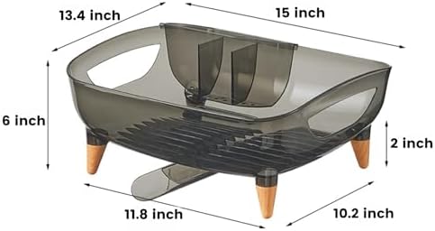 Dish Rack, Dish Drying Rack for Kitchen Counter, Dish Drainer with Drainboard Set and Utensil Holder, Sink Drying Dish Strainer Rack (Transparent Black) - Image 3