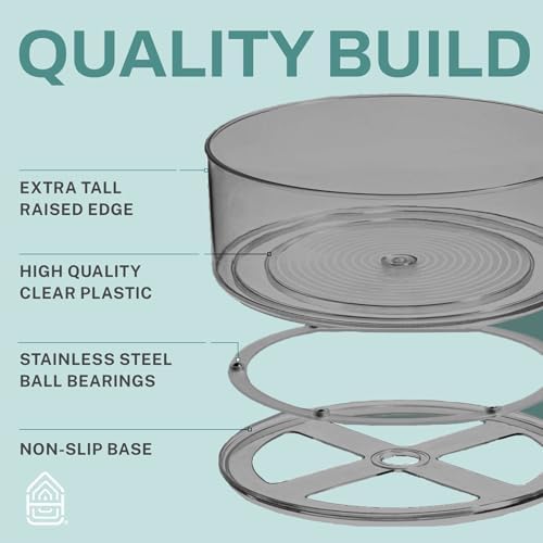 Home Intuition Round Plastic Grey Lazy Susan Turntable Food Storage Container for Kitchen (9" Round, 1 Pack) - Image 4