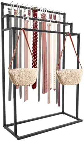 Floor Mounted Belt Hanger - Black, 3-Tier Metal Belt Display Stand with 39 Hooks, Freestanding Tie Scarf Rack Organizer for Men Closet Clothing Retail Store, 39.4"x15.7"x59.1" (100x40x150cm) by ChooseFelievySmartChoice