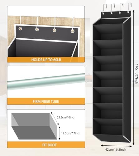 KYEVIS Over The Door Shoe Organizer Storage Fit 16-24 Pairs Hanging Shoe Rack Organiser for Closet Door, Deep Pocket Shoe Holder for Sneakers,Boots Storage(1 Pack Black) - Image 7