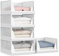 Proarea 5 Pack Stackable Storage Bins, Closet Organizers and Storage, Foldable Closet Organizer Baskets for Clothes, Plastic Drawer Bins for Closet Organization, Wardrobe Shelf, Laundry Room, White by Proarea
