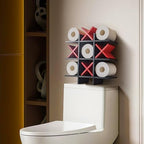 DAOYOUSKY Tic Tac Toe Toilet Paper Holder Stand with 4pcs Wooden X, Farmhouse Rustic Wall Mounted Funny Toilet Papers Storage Organizer with Shelf, Guest Bathroom Decor, Black and Red - Image 3