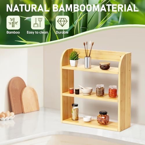 ROMGUAR CRAFT 3 Tier Bamboo Spice Rack Countertop or Wall Mounting, Natural - Image 5