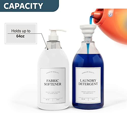 Calindiana Modern Farmhouse Liquid Laundry Detergent and Fabric Softener Dispenser for Laundry Room Decor and Organization, PET Plastic Landry Soap Containers with Water Resistant Labels, Clear 64oz - Image 4