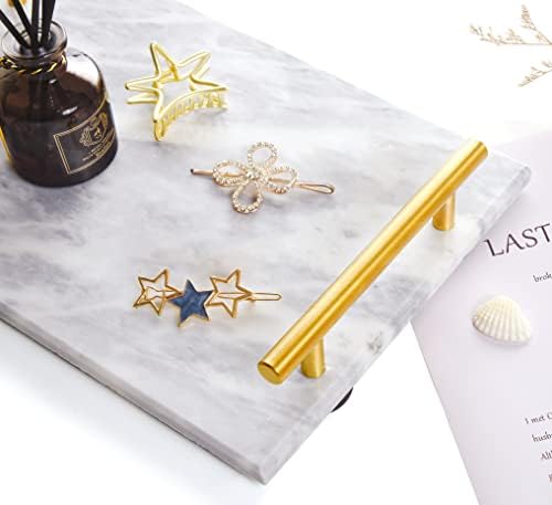 Genuine Marble Tray Bathroom Tray with Golden Handle, Natural Stone Decorative Tray with Metal Handle for Bathroom Kitchen Vanity Dresser Nightstand Desk, 11.8" x 7.9" Gray Color - Image 6