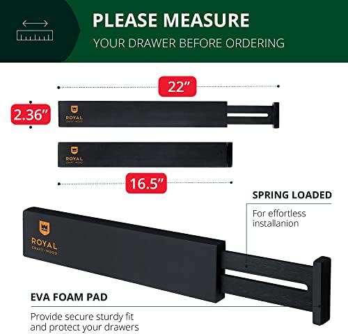 Bamboo Drawer Dividers Organizers, Adjustable Drawer Separator Splitters, 17–22 Inches Expandable Drawer Divider Organizer for Large Utensils, Kitchen, Bedroom, Dresser & Office Drawers 4-Pack, Black - Image 2