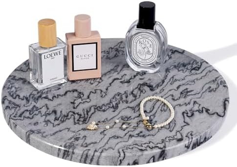 Karibiber Natural Marble Tray, 11.8in Serving Tray for Fruit, Round Decorative Vanity Dish for Jewelry&Key, Quality Storage Plate for Kitchen Coffee Table and Bathroom Desktop, Monte Grigio by Karibiber