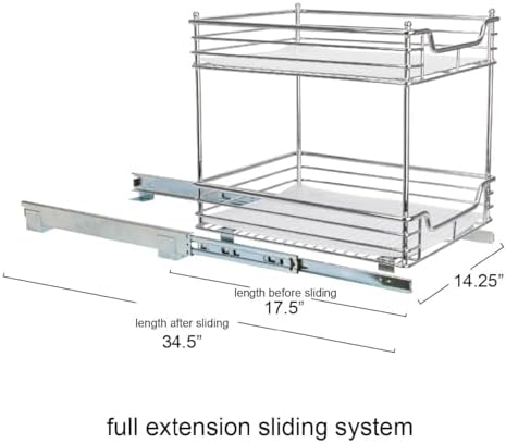 Household Essentials Glidez Chrome-Plated Steel Pull-Out/Slide-Out Storage Organizer with Plastic Liners for Under Cabinet Use - 2-Tier Design - Fits Standard Size Cabinet or Shelf, Chrome - Image 5