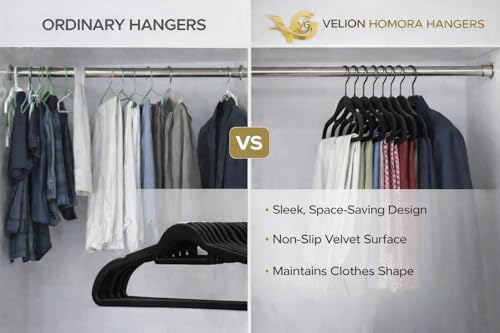 Non-Slip Clothes Hangers Set – Slim Velvet Coat Hangers with Swivel Hooks – Space-Saving Shirt, Dress & Jacket Hangers for Closet Organization (30, Black) - Image 4