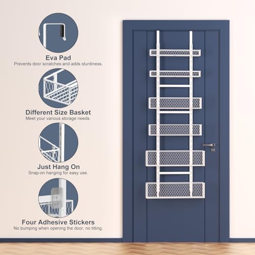 6-Tier Over The Door Pantry Organizer,Hanging Spice Rack,Grid Basket,White - Image 3