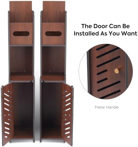 Small Toilet Paper Holder with Storage, Behind Toilet Storage Cabinet for Bathroom Corner, Slim Toilet Paper Holder Stand (Walnut Wood) - Image 3