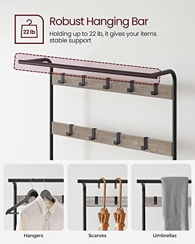 VASAGLE Coat Rack, Hall Tree with Shoe Bench, 4-in-1, 9 Removable Hooks - Image 4