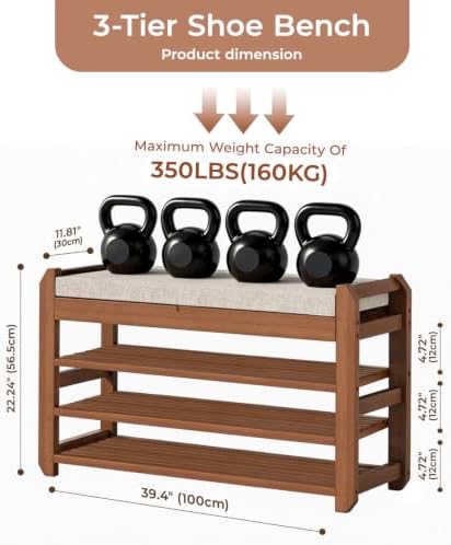 39.4" Shoe Rack Bench with Cushion 3-Tier, Entryway Storage Bench - Image 2