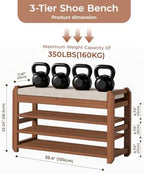 39.4" Shoe Rack Bench with Cushion 3-Tier, Entryway Storage Bench - Image 2