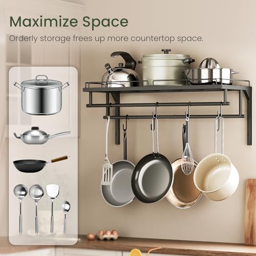 CHOEZON Hanging Pot Rack, Wall-Mounted Pot Rack, Kitchen Cookware Organizer, Metal Pot and pan Organizer Holder, for Cookware, Utensils Organization, Black TPR38BB - Image 6