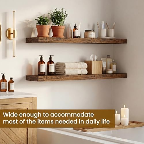 Dreamland 32inch Floating Shelves for Wall, Rustic Brown Floating Shelves for Bathroom|Bedroom|Kitchen, Deep Wall Mounted Book Shelf, Wood Storage Display Shelf for Home Decor, Set of 2 - Image 4