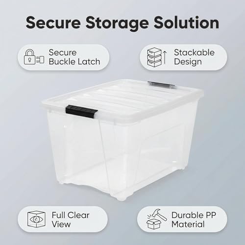 53 Quart Clear Plastic Storage Bins with Lids, Stackable Portable Lidded Storage Containers, Durable Totes for Home, Bedroom, Garage & Closet Organization - Image 5