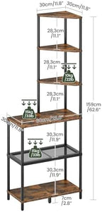 CHOEZON 6-Tier Corner Shelf, Industrial Corner Bookshelf with Desk Top, Diamond-Shaped Storage Shelves, Display Stand for Small Spaces, Living Room, Home Office, Foyer, Rustic Brown and Black TCJ70BF - Image 2