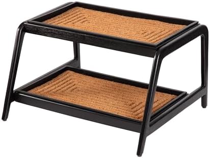 Anji Mountain Heavy Duty Waterproof Wooden Shoe Storage Mat Organizer/Boot Storage Tray Multi Use for Entryway with Coir, Tan Rectangle Embossed Insert, 2 Tier, Fits 4 Pair (26.5" Wide) by AnjiMountain