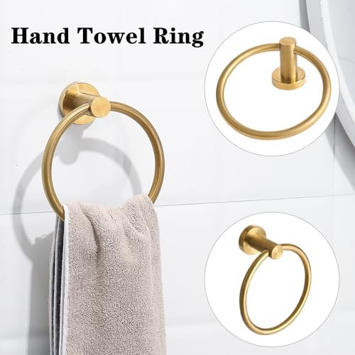 Brushed Gold Bathroom Hardware Accessories Set 5 Piece, Stainless Steel Bath Towel Bar Set 24 Inch,Toilet Paper Holder,Towel Ring Holder,Towel Rack Set,Gold Bathroom Accessories Kit - Image 4