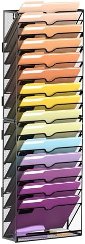 SUPEASY 16-Tier Hanging Wall File Holder Organizer for Papers, Folders, Files Clipboard & Magazine Organization Great for Office Home, Assembly Needed, Black by SUPEASY